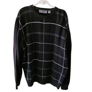 Oscar Del La Renta Sweater Mens Large Black Plaid Academia Luxury Pullover